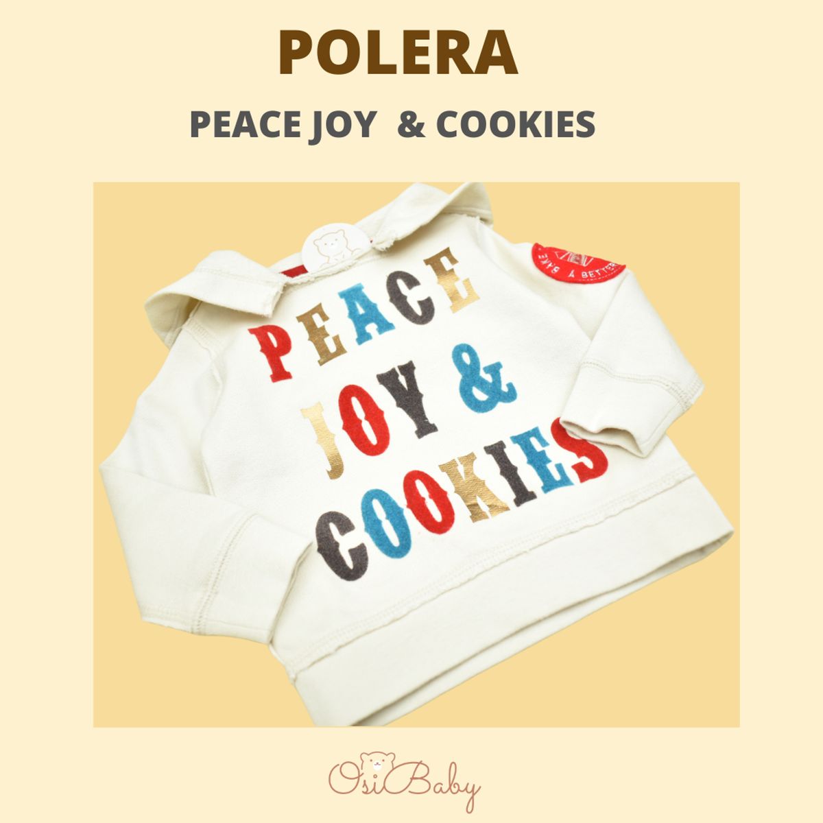 GENERICO - POLERA BEBE MUJER C/CAP PEACE JOY & COOKIES