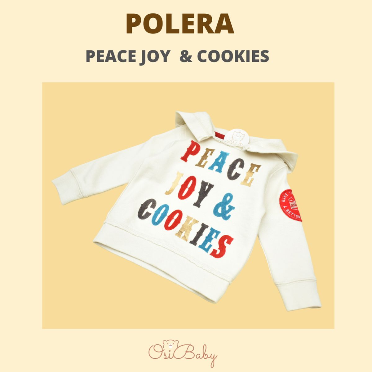 GENERICO - POLERA BEBE MUJER C/CAP PEACE JOY & COOKIES