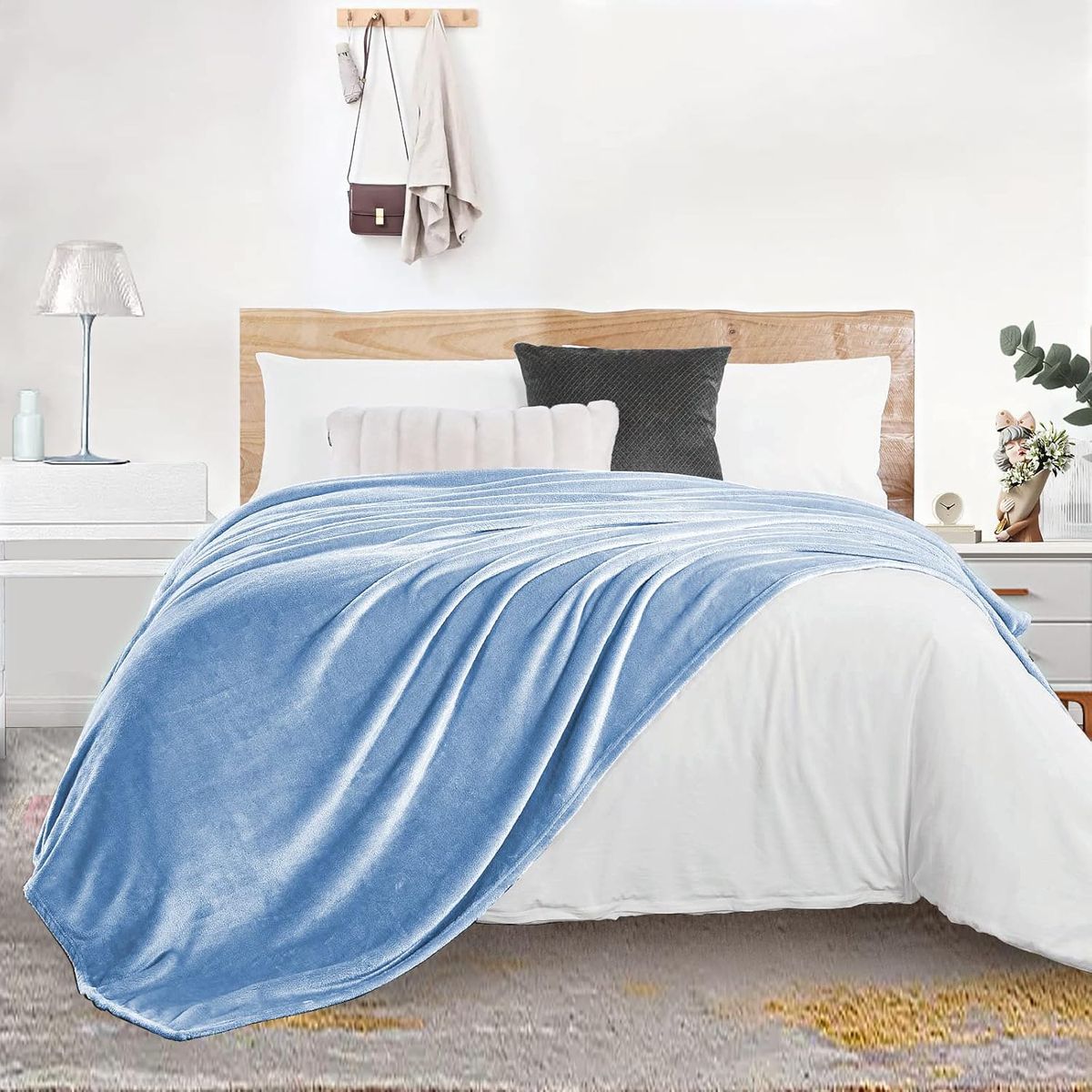 GENERICO - 3 PIEZAS COLCHA  KING DE PELUCHE PELO CORTO CELESTE