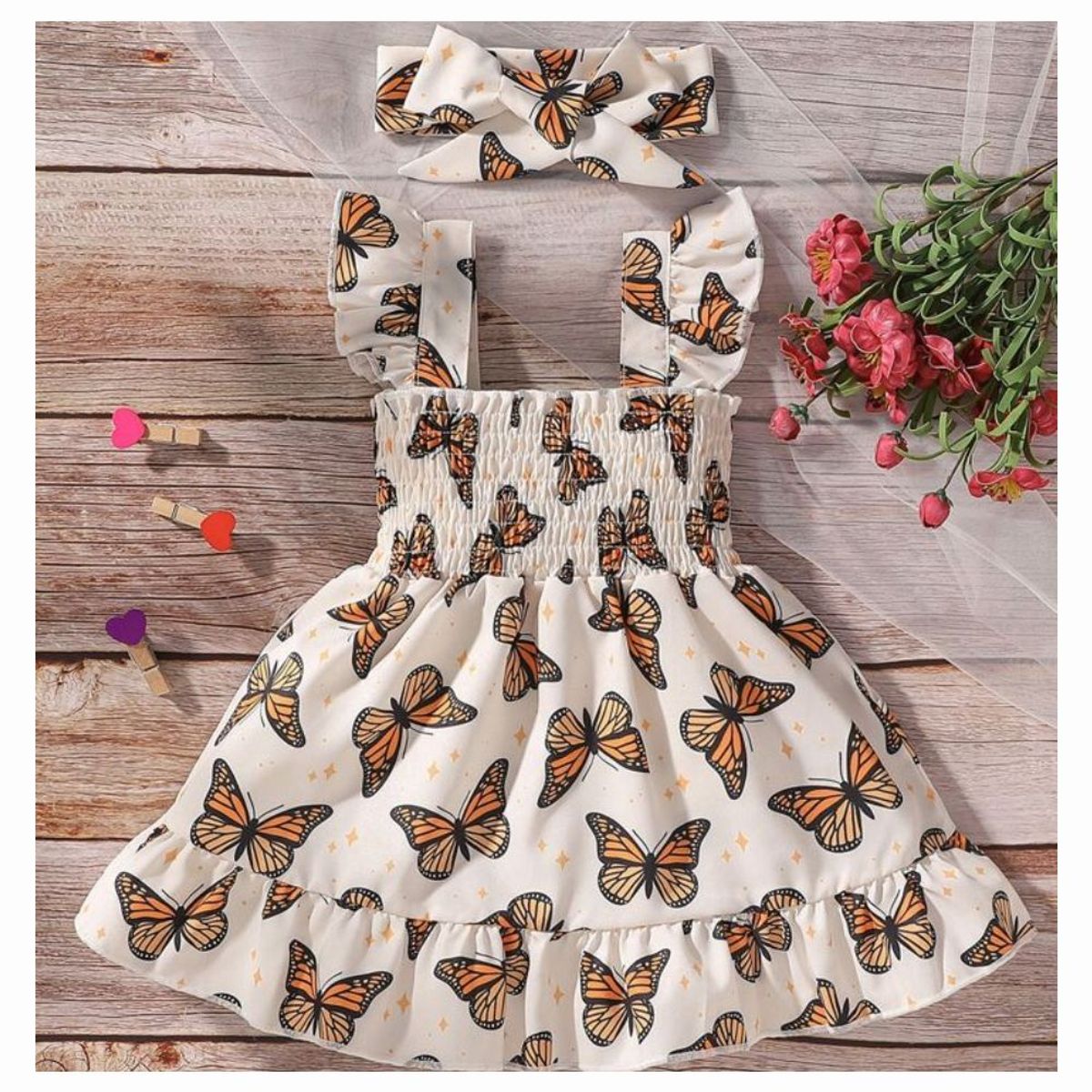 GENERICO - Vestido de tirantes con estampado de mariposa con Diadema