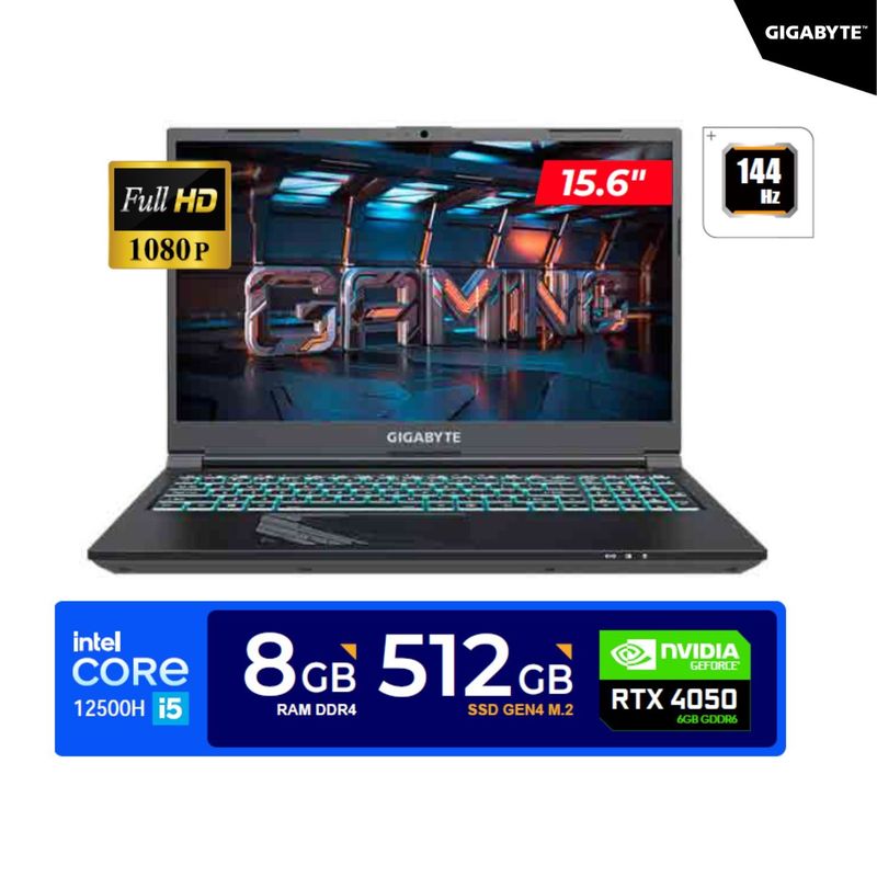 GIGABYTE - LAPTOP GIGABYTE I5 12500H G5 MF GAMING 15.6" FHD 144HZ 8GB 512GB Gen4 RTX 4050 6GB FREEDOS.