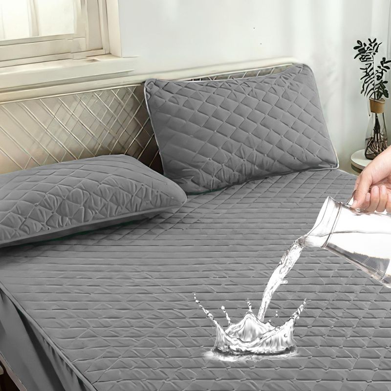 GENERICO - Cubre Colchon Impermeable 2 Plazas + Fundas Okaeri - Gris