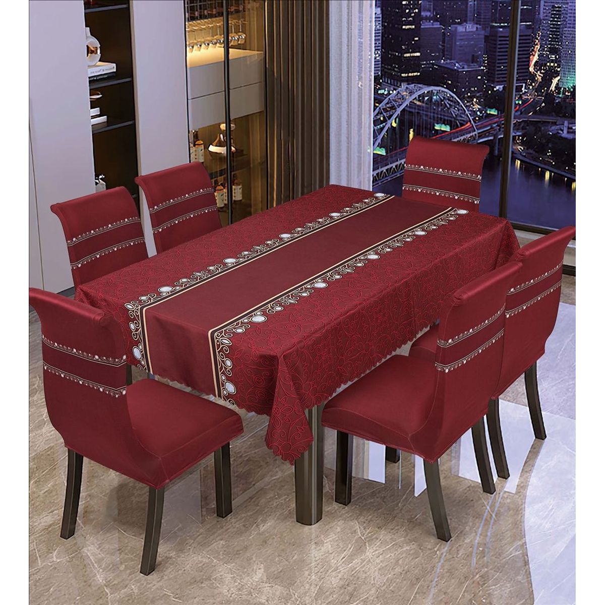 CASATEX - Mantel de Mesa y Fundas Para 6 Sillas de Tela 152 x 228cm