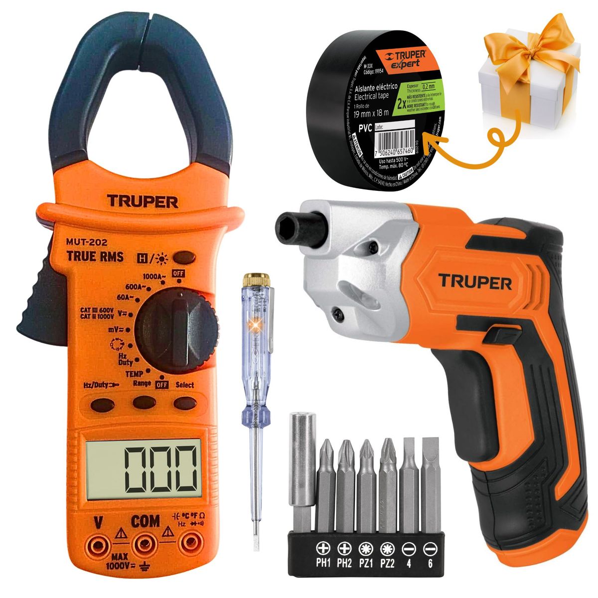 TRUPER - Combo pinza amperimétrica Destornillador inalámbrico profesional