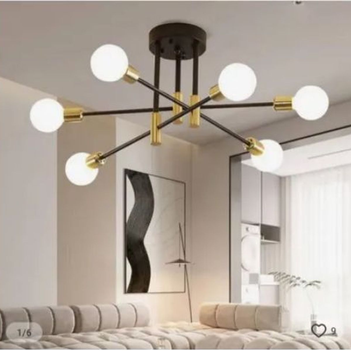 GENERICO - Lámpara Colgante Corela negro con dorado  incluye 6 Focos