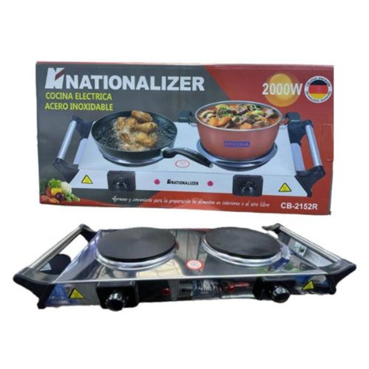NATIONALIZER - COCINA ELECTRICA DE ACERO INOXIDABLE 2 HORNILLAS