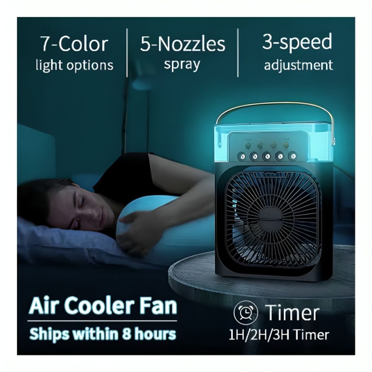 GENERICO - Mini Ventilador Humidificador Aromatizador Temporizador LED Portátil Black