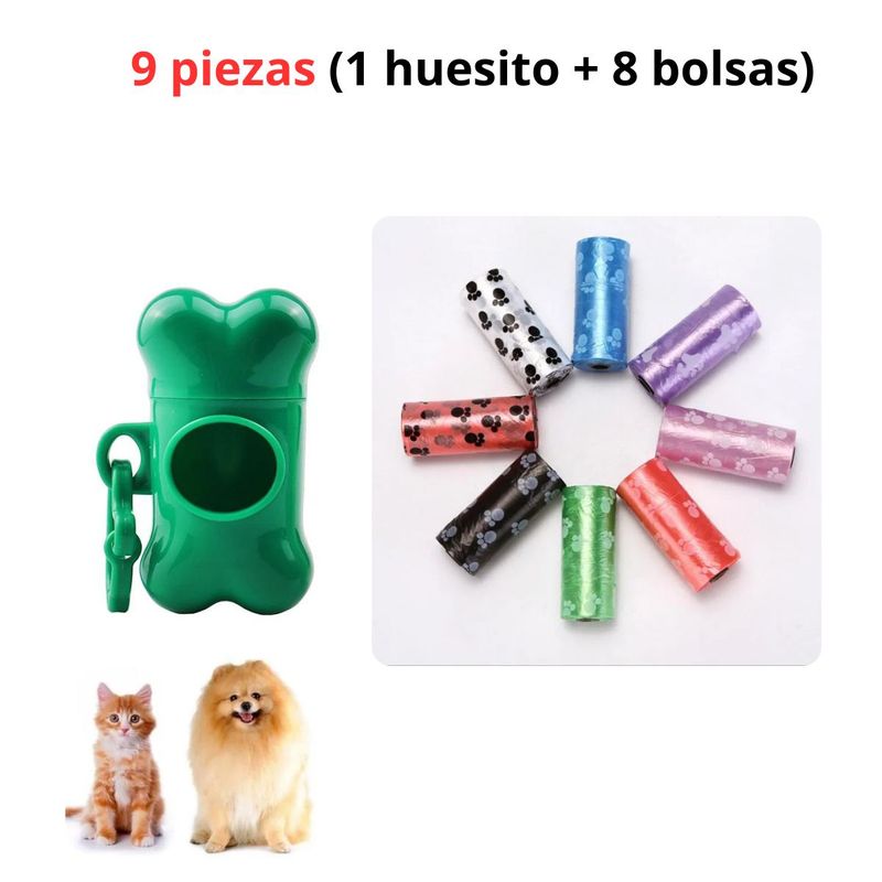 GENERICO - HUESITO PORTA BOLSAS PARA DESECHOS VERDE - CON 7 REPUESTO