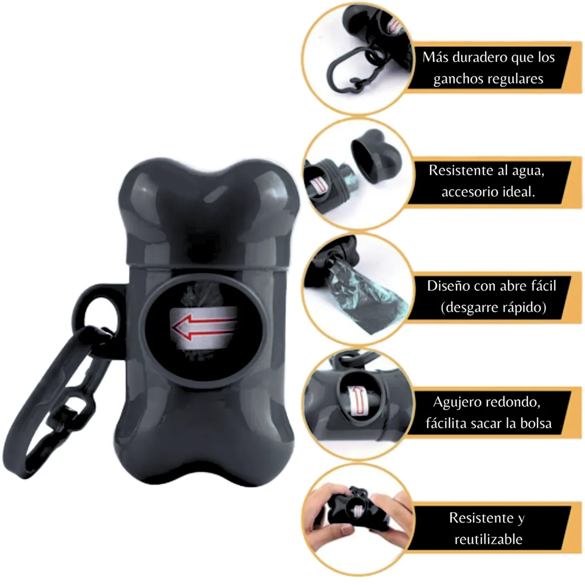 GENERICO - HUESITO PORTA BOLSAS PARA DESECHOS NEGRO - CON 1 BOLSA