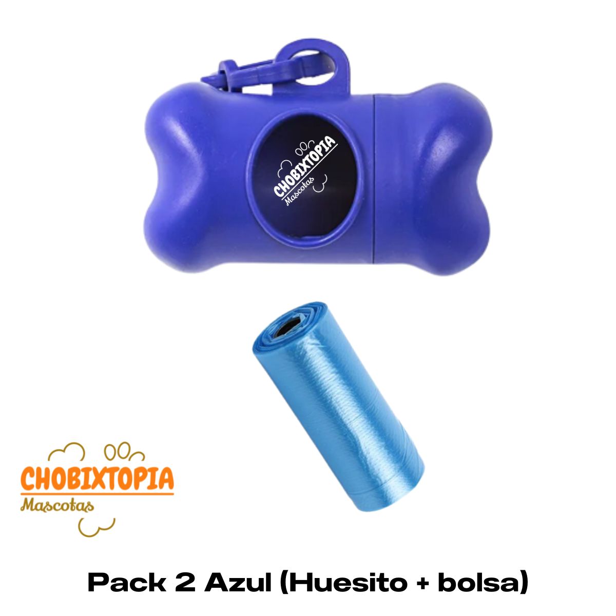 GENERICO - HUESITO PORTA BOLSAS PARA DESECHOS AZUL - CON 1 BOLSA