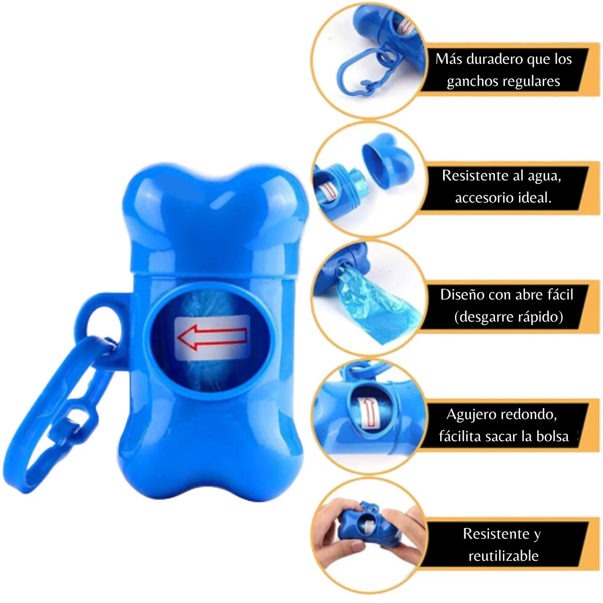 GENERICO - HUESITO PORTA BOLSAS PARA DESECHOS AZUL - CON 1 BOLSA