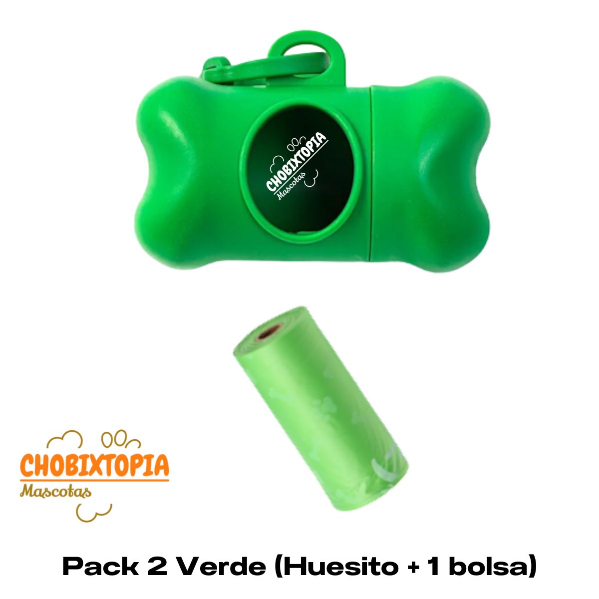 GENERICO - HUESITO PORTA BOLSAS PARA DESECHOS VERDE - CON 1 BOLSA