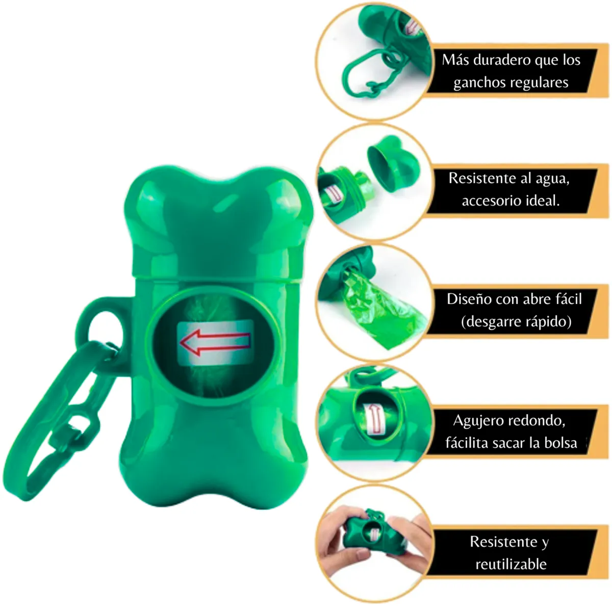 GENERICO - HUESITO PORTA BOLSAS PARA DESECHOS VERDE - CON 1 BOLSA