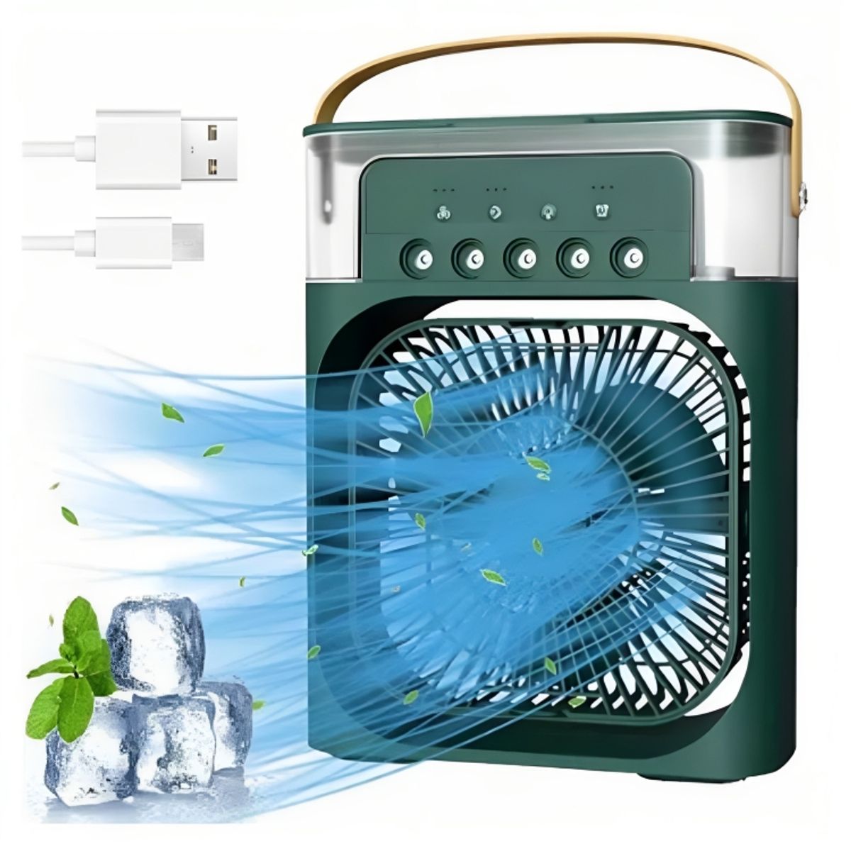 GENERICO - Mini Ventilador Humidificador Aromatizador Temporizador LED Portátil Green