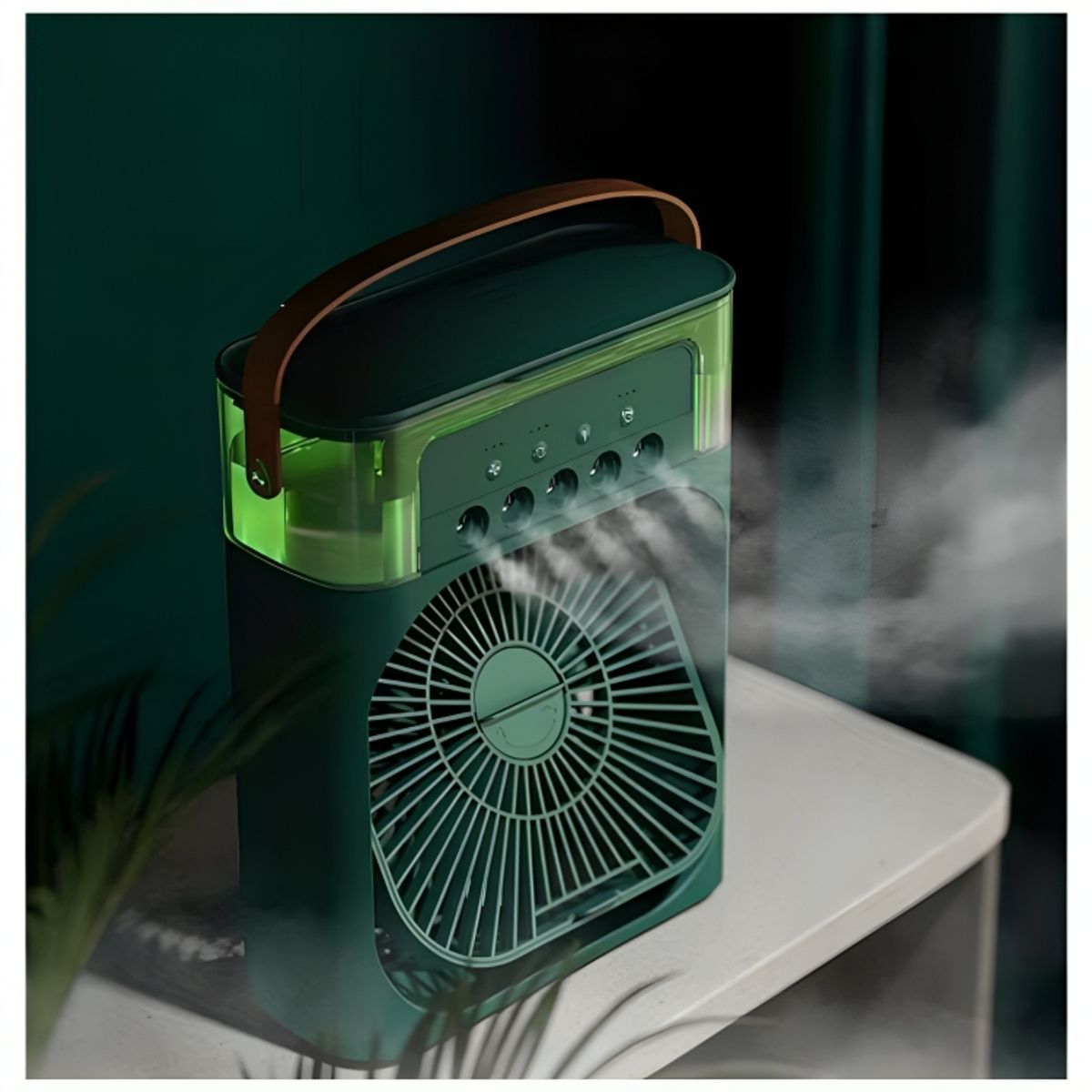 GENERICO - Mini Ventilador Humidificador Aromatizador Temporizador LED Portátil Green