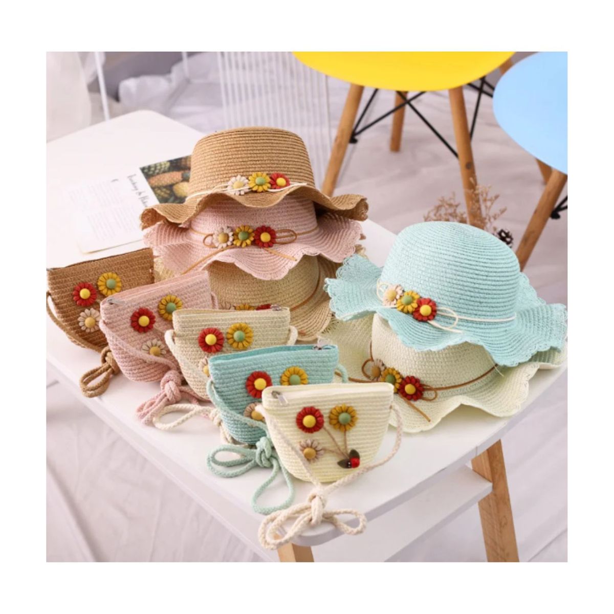 GENERICO - Sombrero de Niña Dulce Flor mas Cartera Celeste