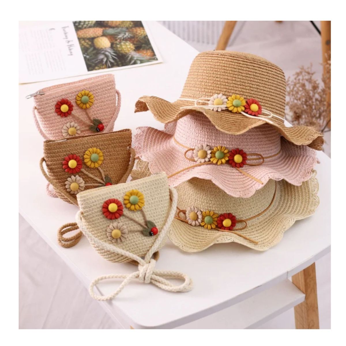 GENERICO - Sombrero de Niña Dulce Flor mas Cartera Verde