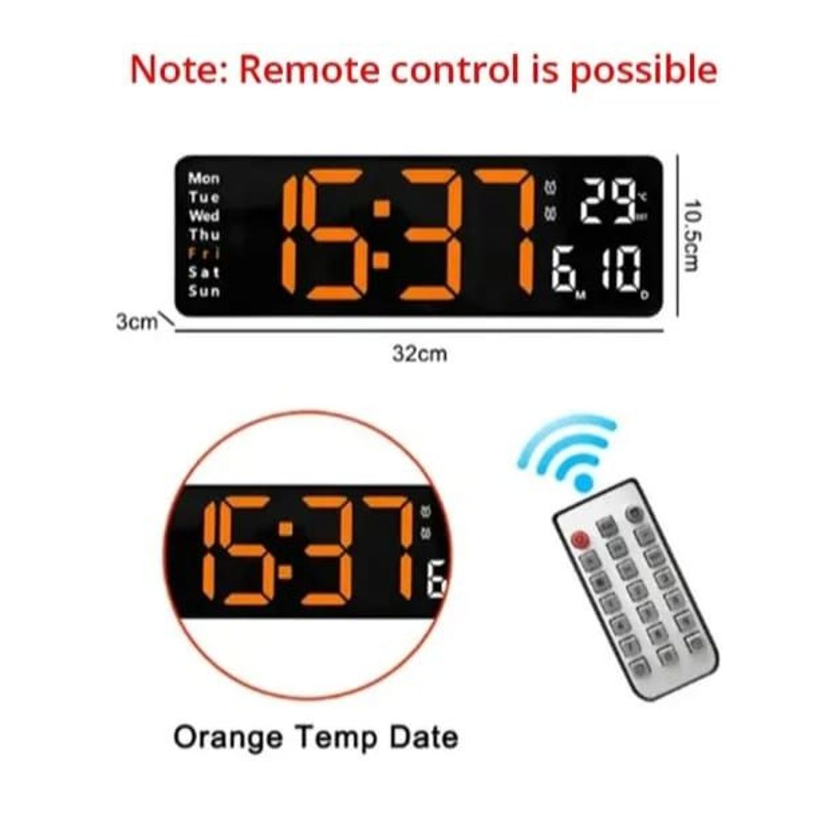 GENERICO - RELOJ DE PARED DIGITAL  LED CON CONTROL REMOTO