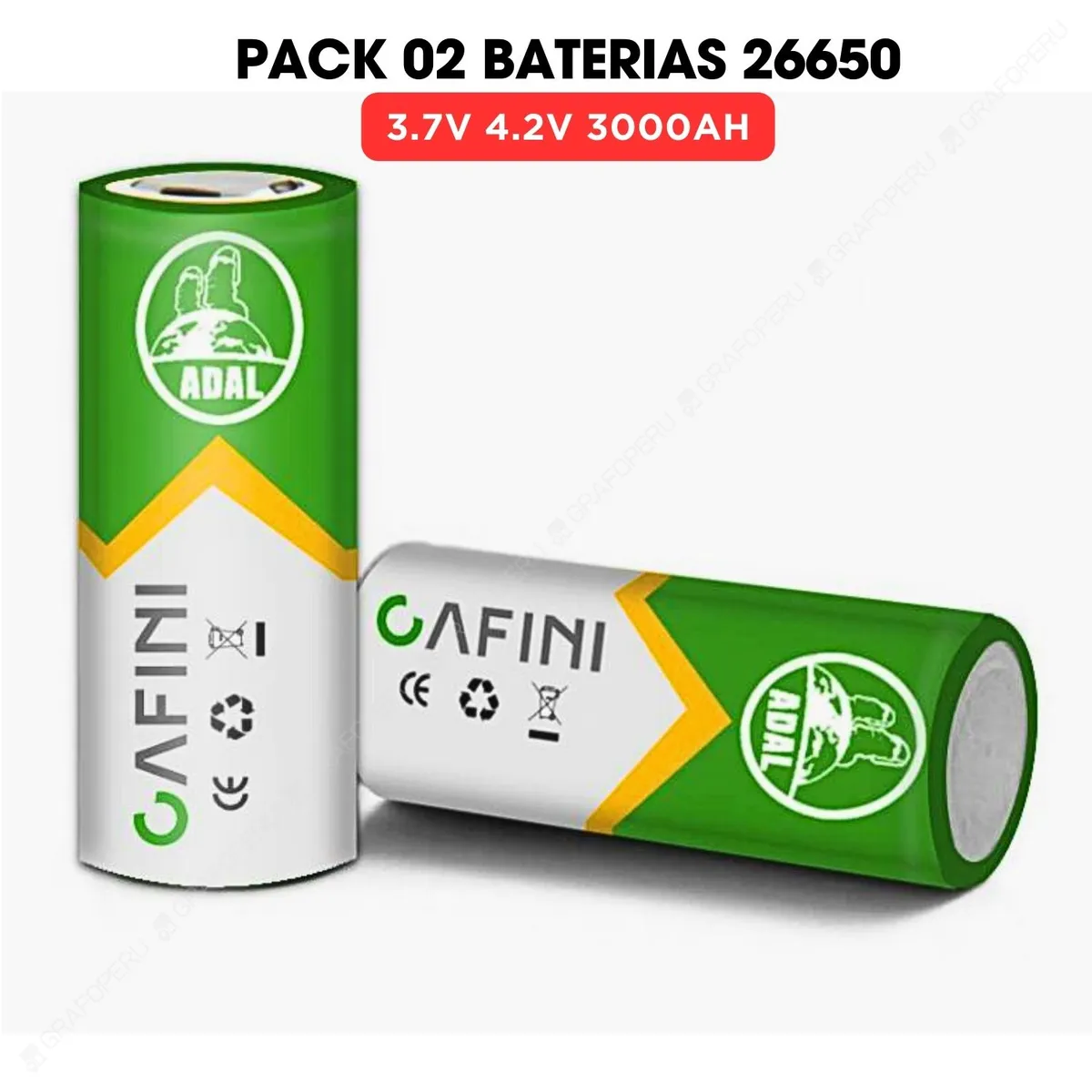 CAFINI - Bateria 26650 Recargable Pila Litio x 02
