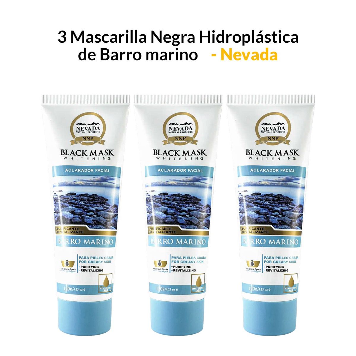 GENERICO - 3 Mascarilla Negra Hidroplástica de Barro marino 120gr - Nevada