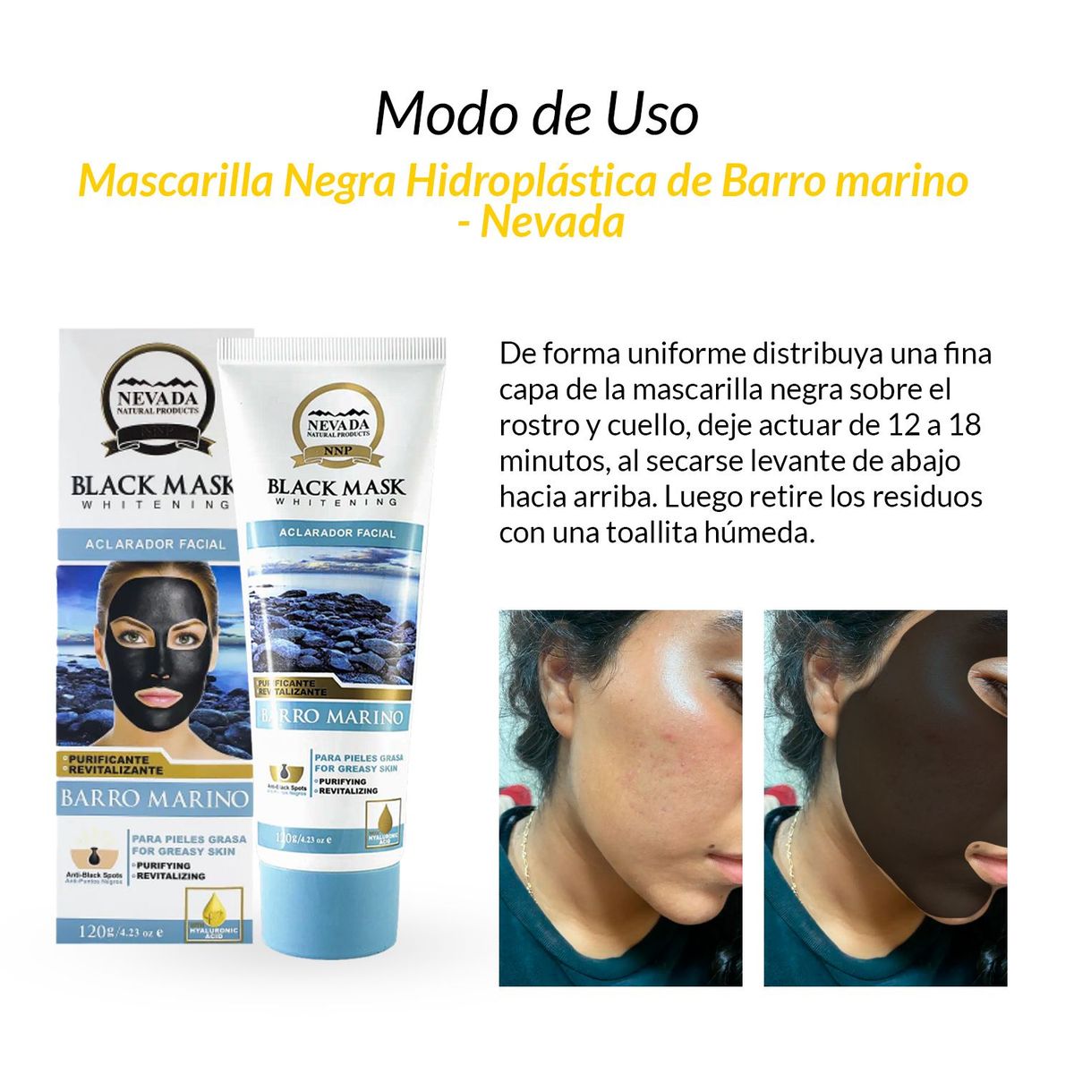 GENERICO - 3 Mascarilla Negra Hidroplástica de Barro marino 120gr - Nevada
