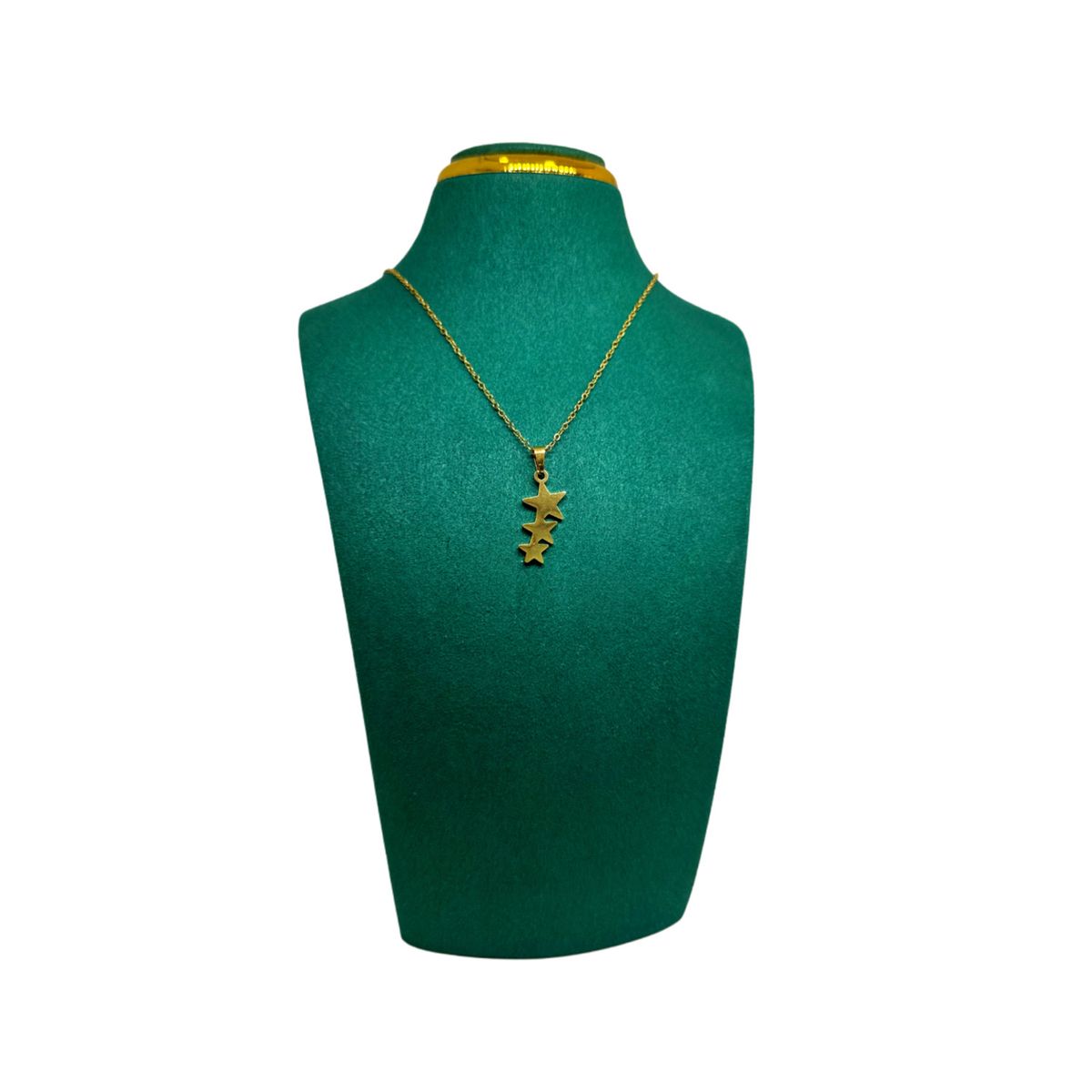 GENERICO - Pack Acero Collar con dije y Aretes - Triple Estrella Lineas Dorado