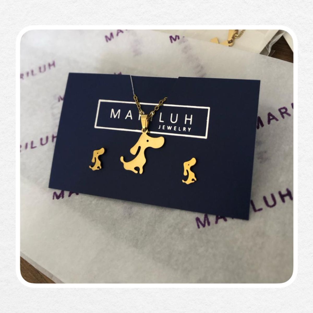 GENERICO - Pack Acero Collar con dije y Aretes - Perrito Dorado