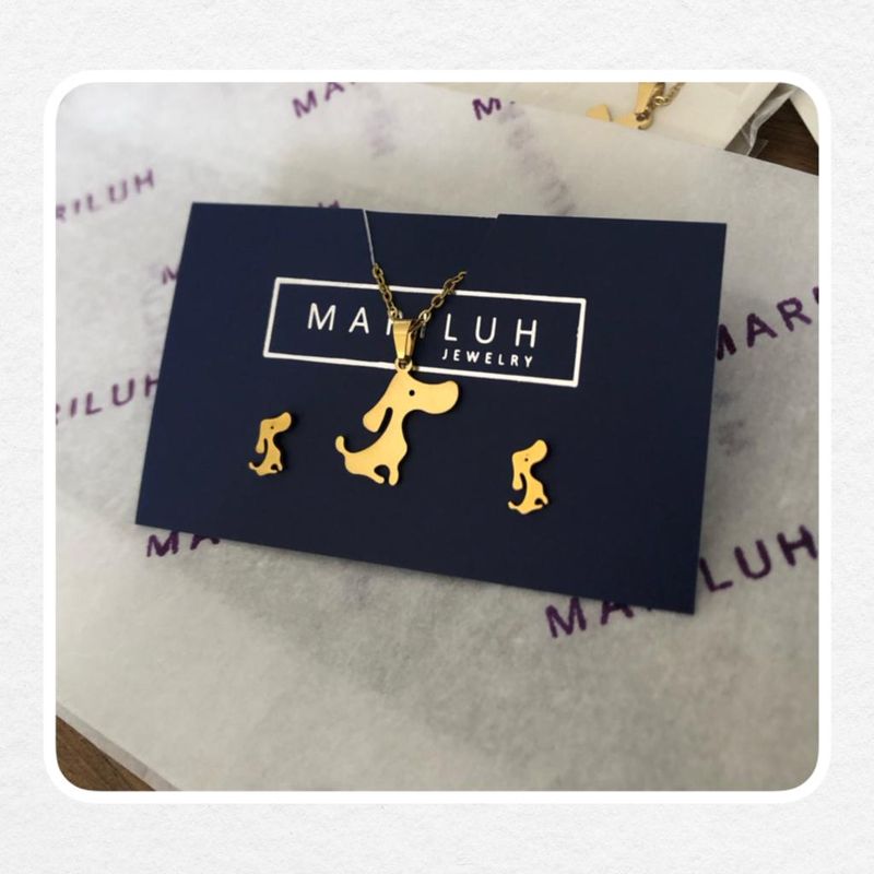 GENERICO - Pack Acero Collar con dije y Aretes - Perrito Dorado