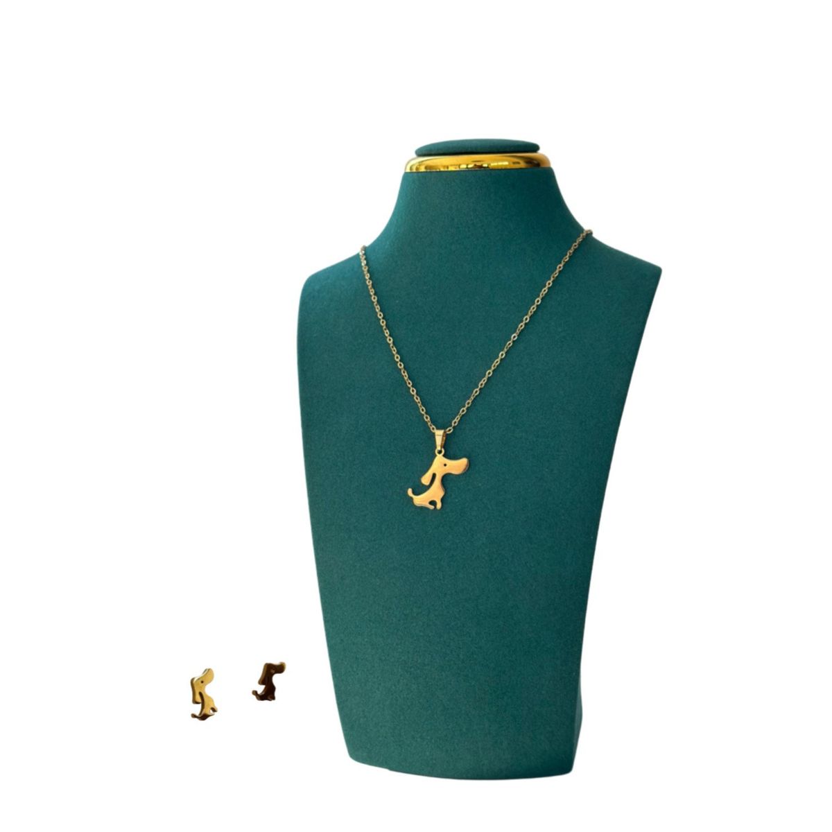 GENERICO - Pack Acero Collar con dije y Aretes - Perrito Dorado