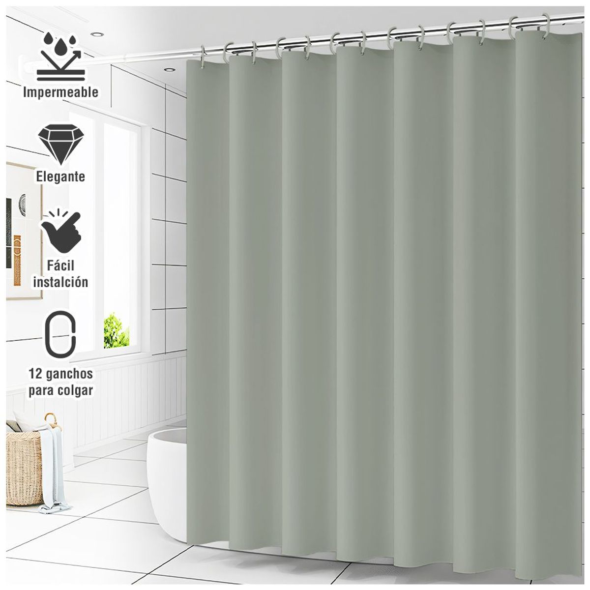 KELLER - Cortina de Baño Impermeable Premium 180x180 Verde U88
