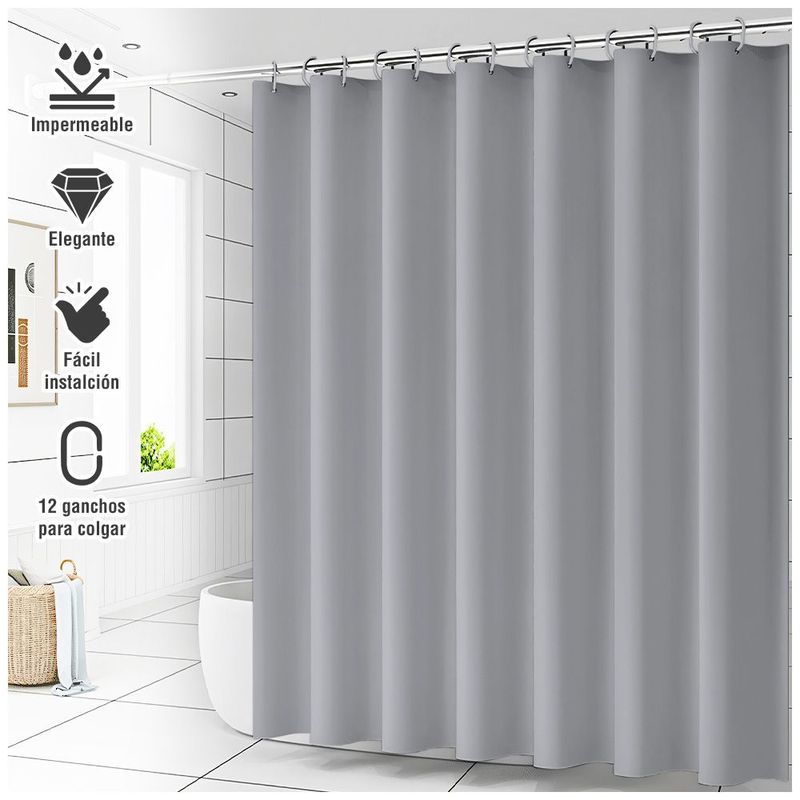KELLER - Cortina de Baño Impermeable Premium 180x180 Plomo U88