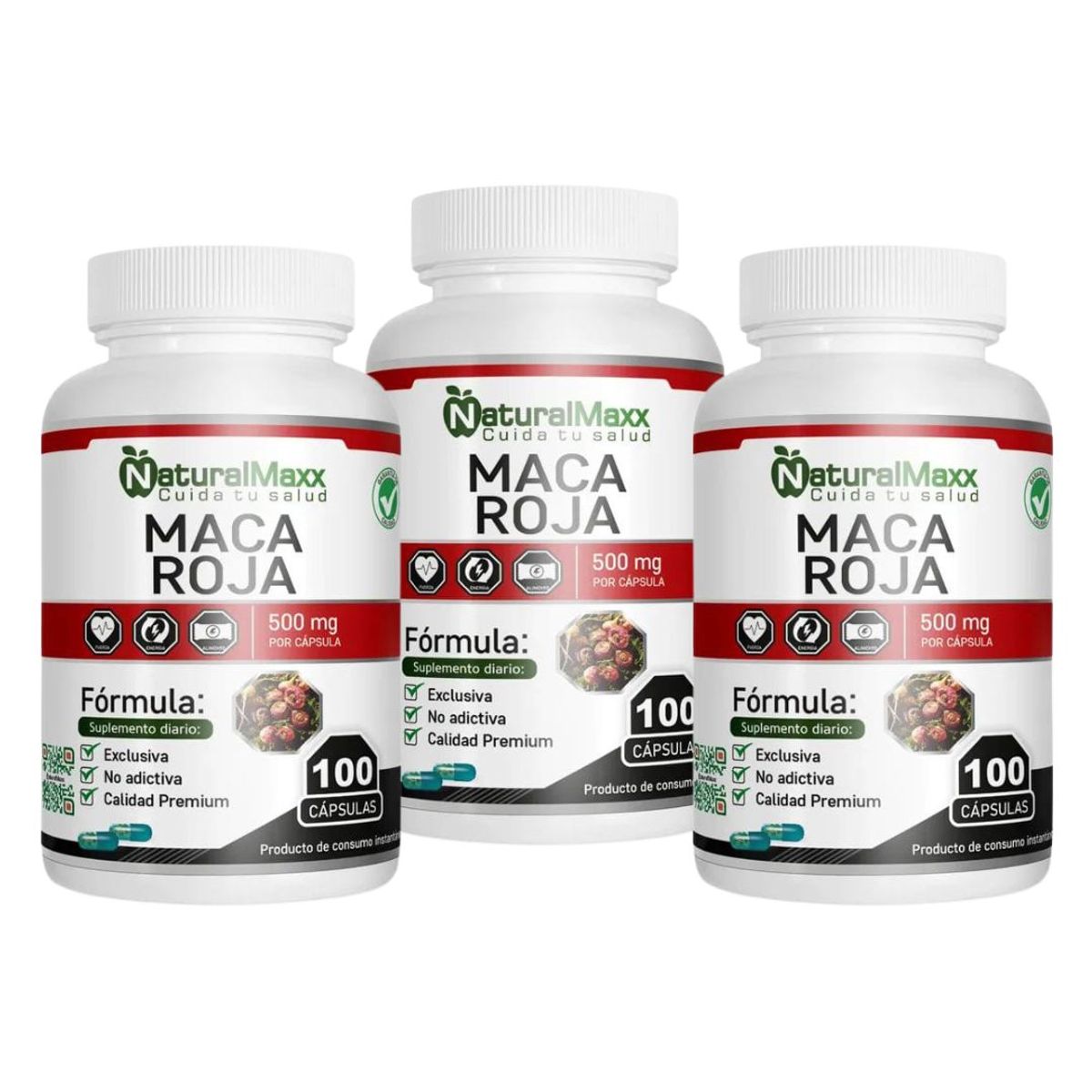 GENERICO - Pack 3x2 Suplemento Natural Maca Roja 100 Cápsulas Natural Maxx