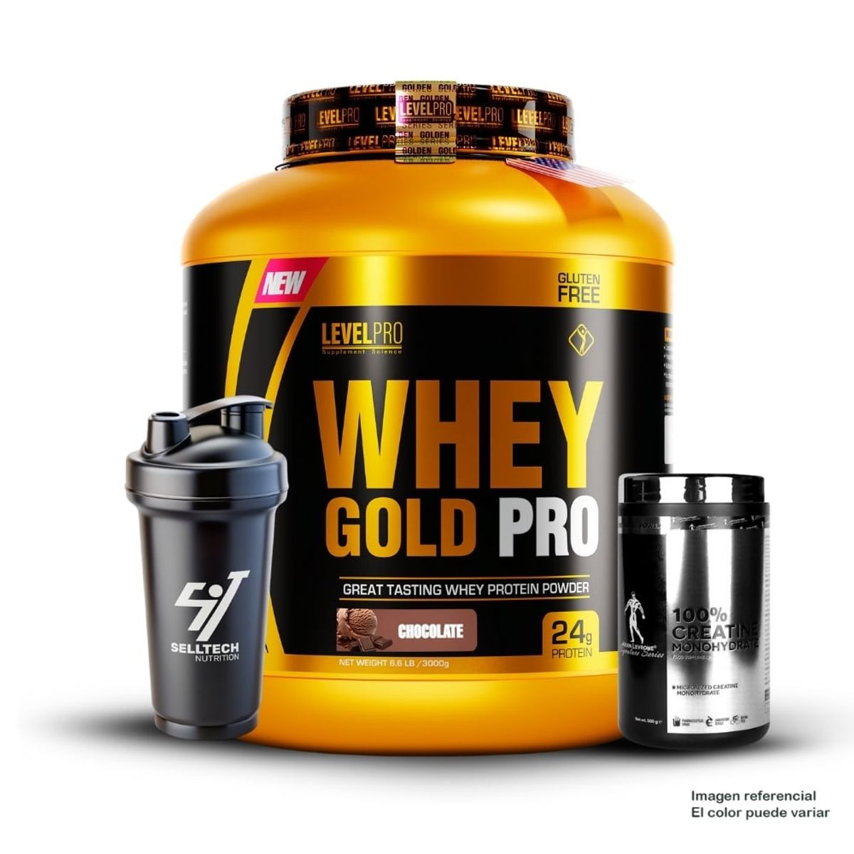 LEVEL PRO - Whey Gold Pro 3kg Chocolate+Creatina Kevin Levrone 500gr