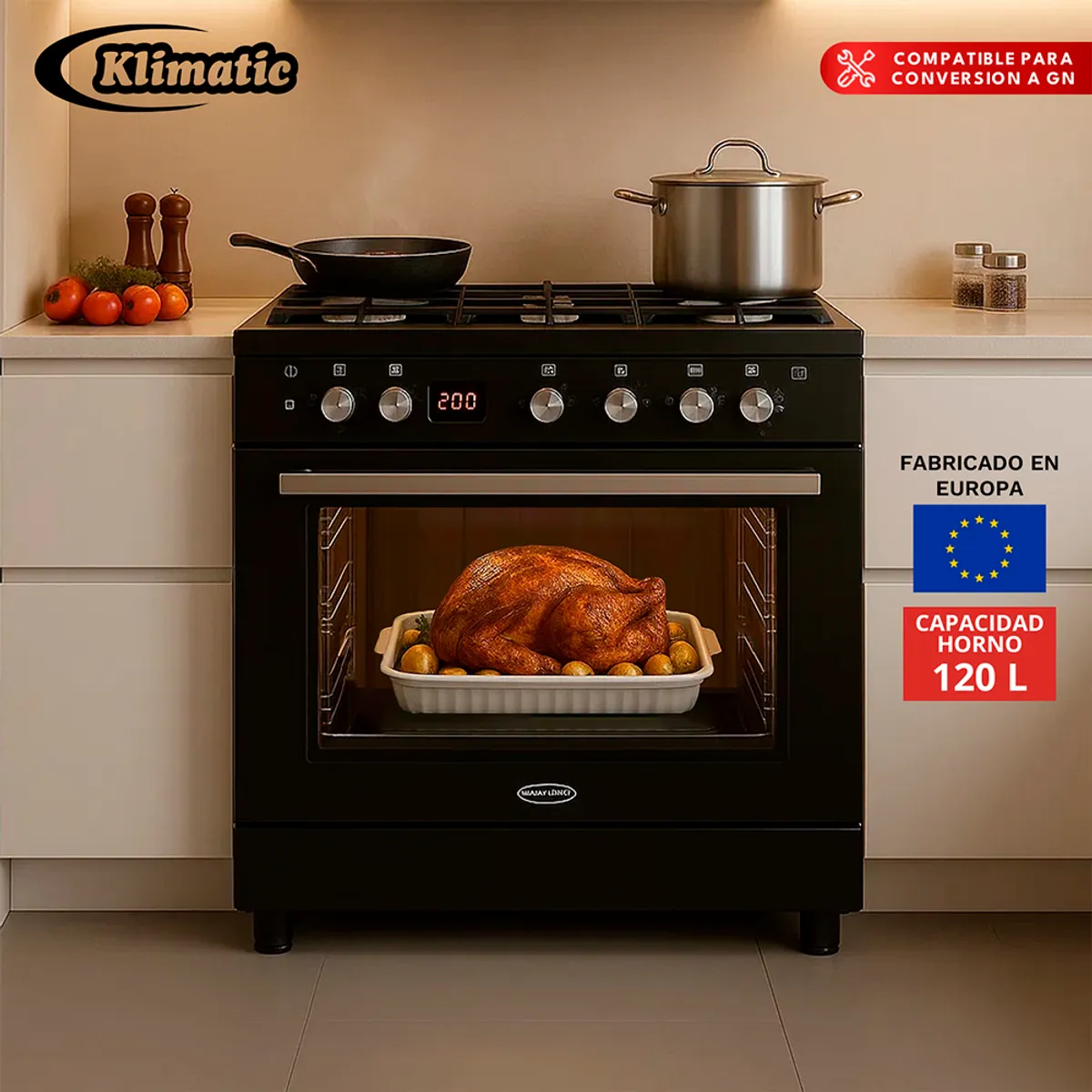KLIMATIC - Cocina de Pie a Gas Accent  5 hornillas