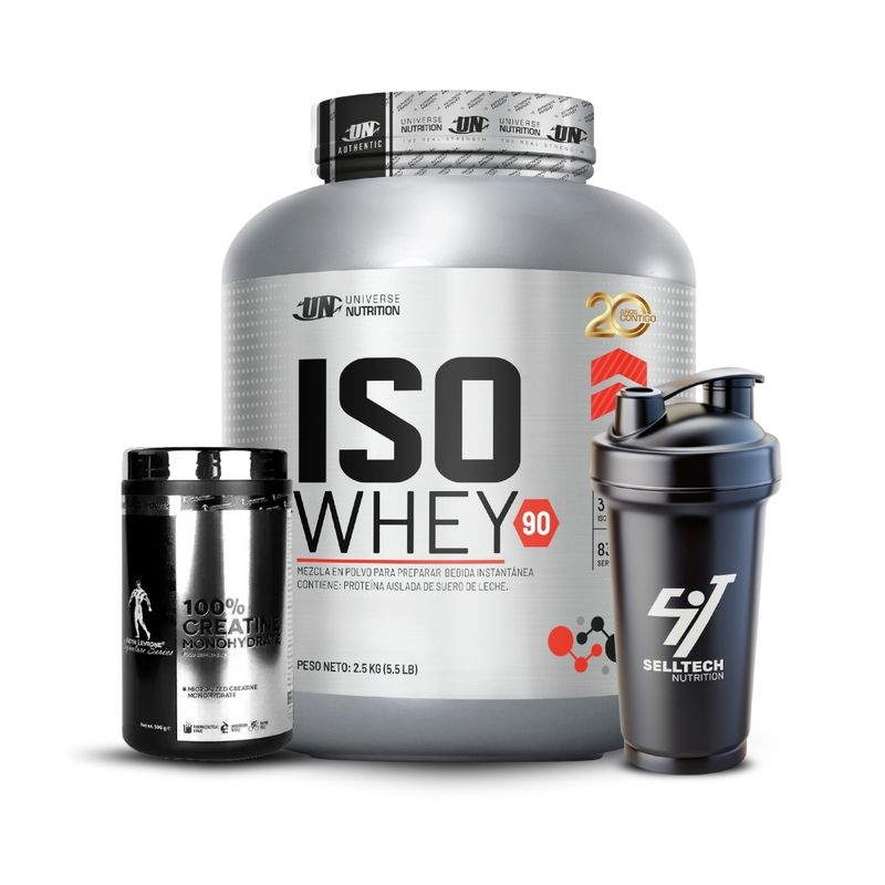 UNIVERSE NUTRITION - Iso Whey 90 de 2.5 kg Vainilla+Creatina Kevin Levrone 500gr+Shaker