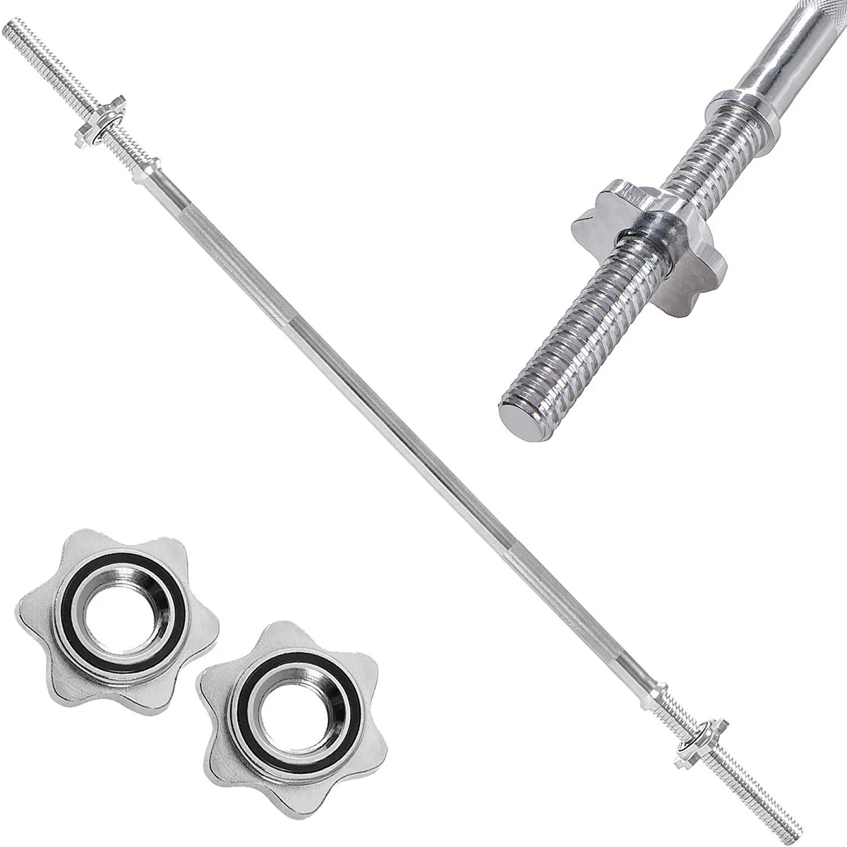 ALPHA GYM - Barra recta de 120cm + 2 seguros importados cromados