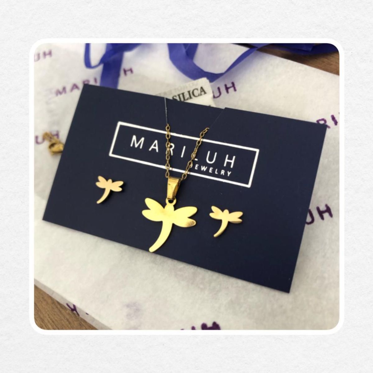 GENERICO - Pack Acero Collar con dije y Aretes - Libelula Mod II Dorada