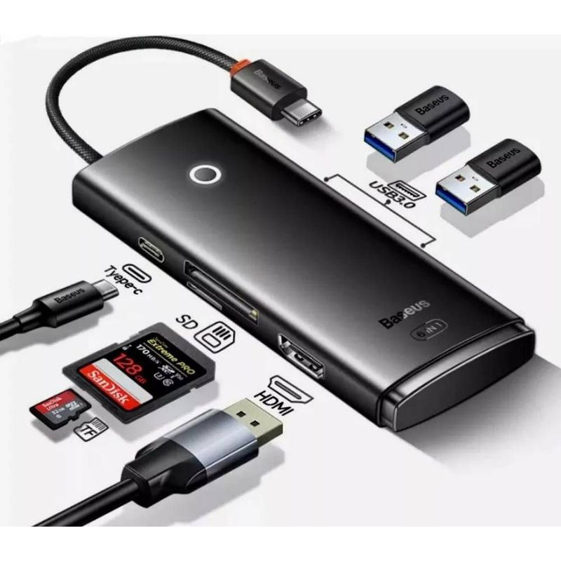 BASEUS - Adaptador Baseus Hub 6 en 1 Tipo C USB3.0 HDMI SD/TF WKQX050101