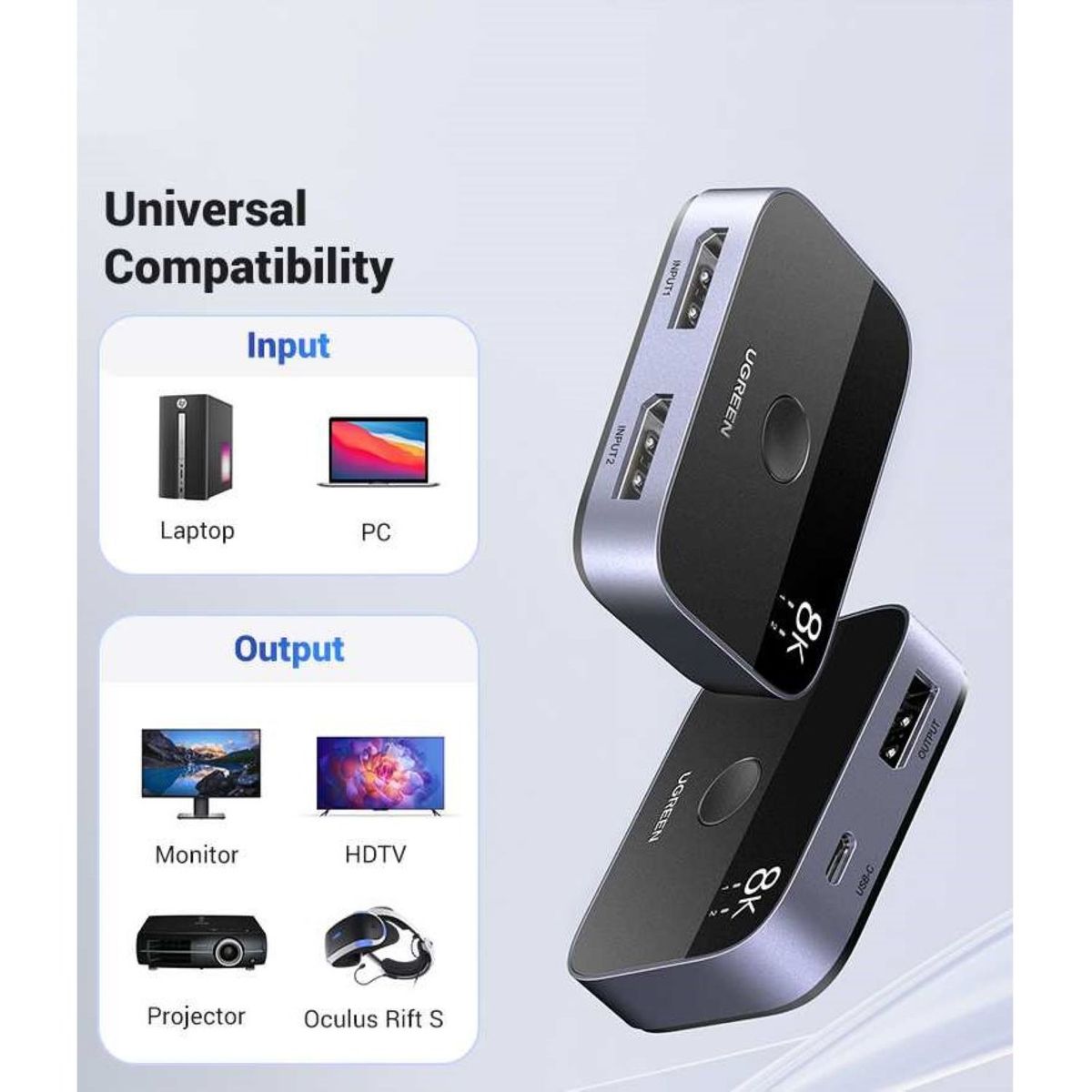 UGREEN - Divisor DisplayPort 1.4 8K Splitter Switch DP UGREEN