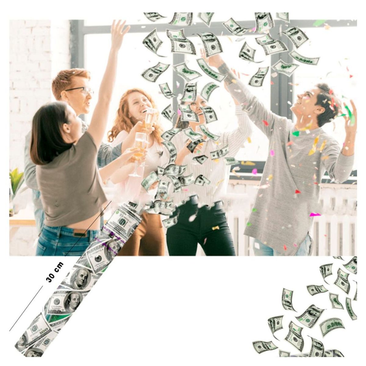 GENERICO - Pack 3 lanza confetti dolares de año nuevo