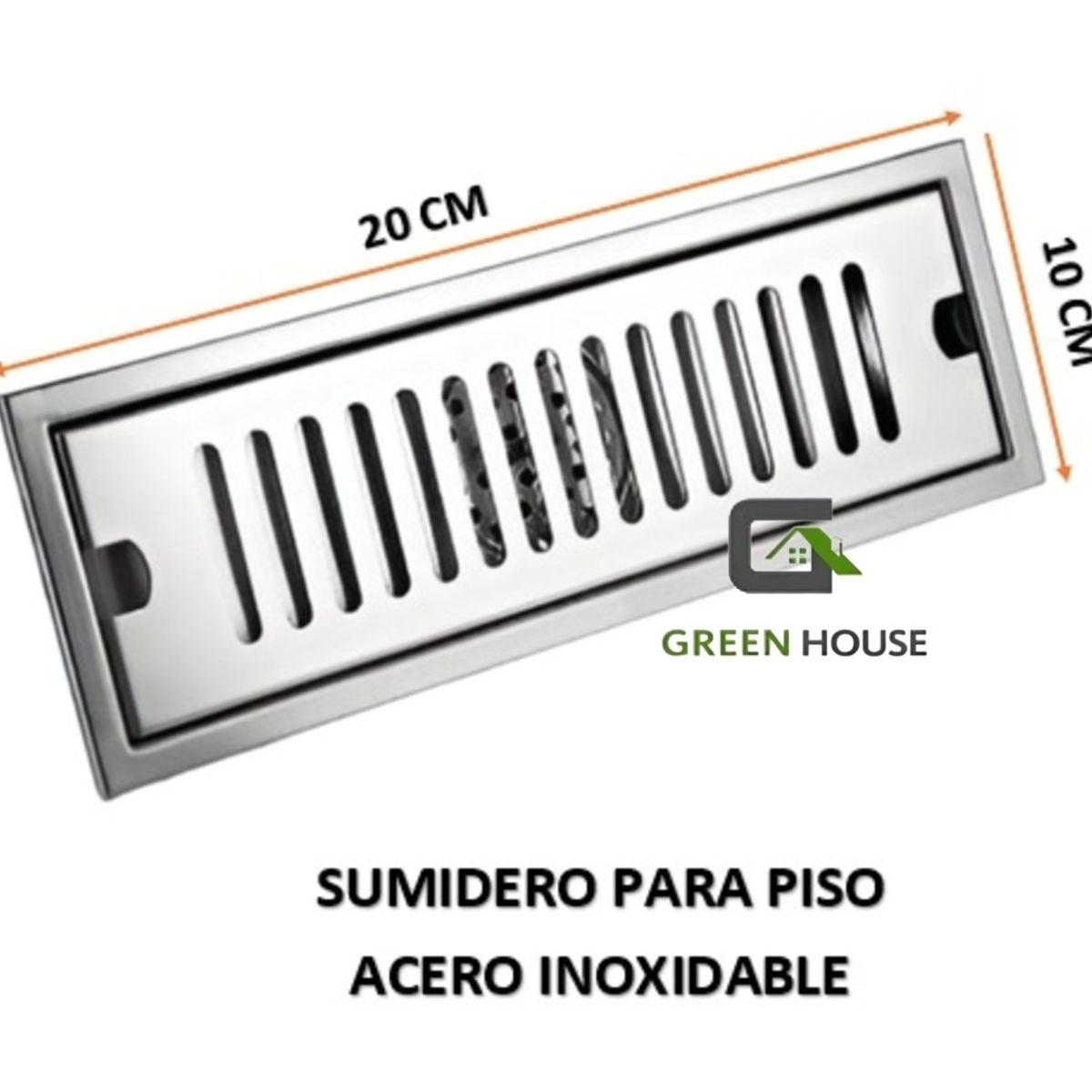 GREEN HOUSE - SUMIDERO DE ACERO INOXIDABLE SUS 304 RECTANGULAR 10 x 20 cm