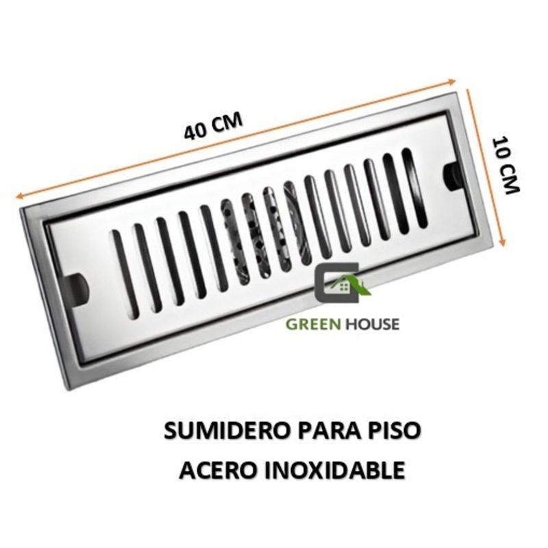 GREEN HOUSE - SUMIDERO DE ACERO INOXIDABLE SUS 304 RECTANGULAR 10 x 40 cm
