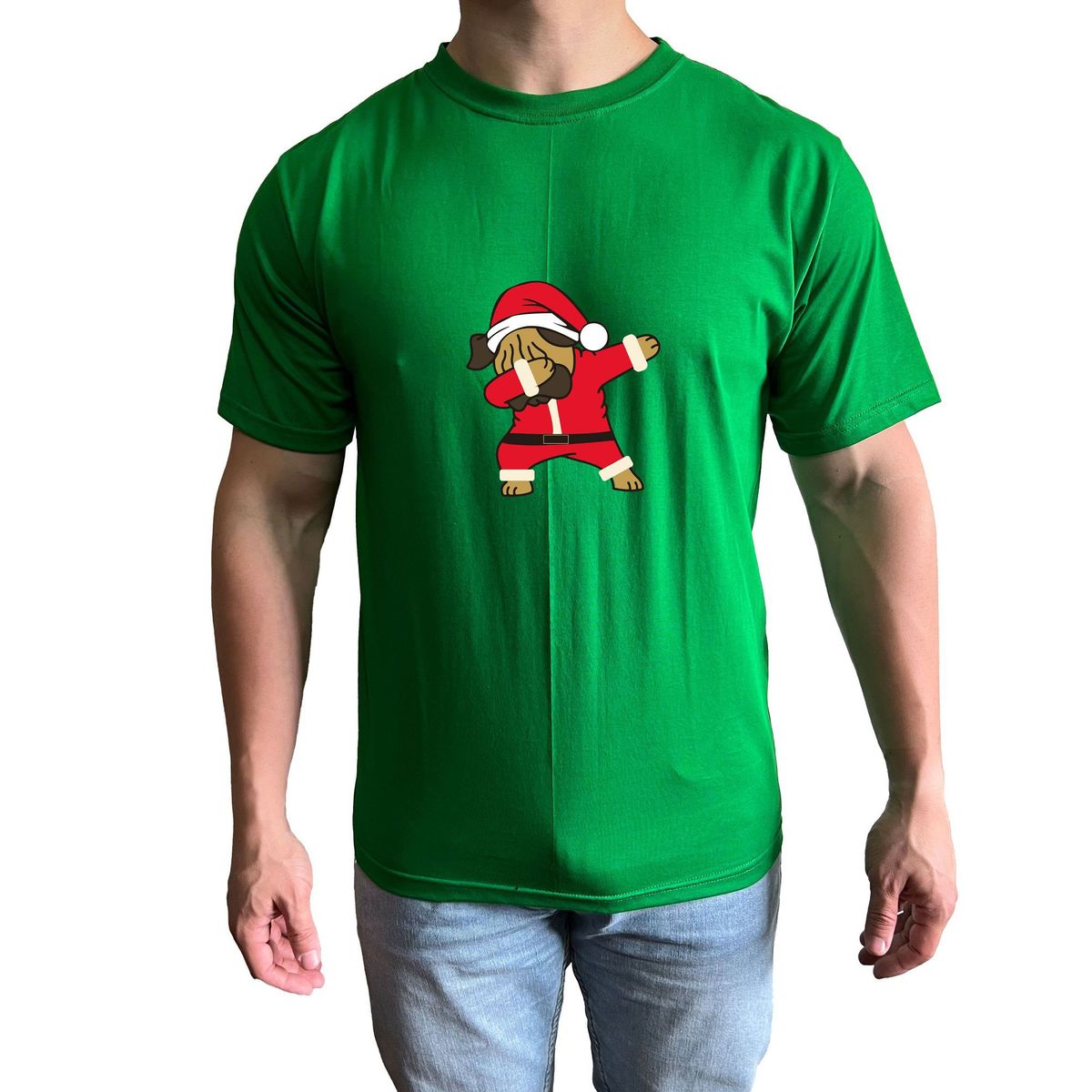 GENERICO - Polo Hombre manga corta diseño Perrito Santa - Verde