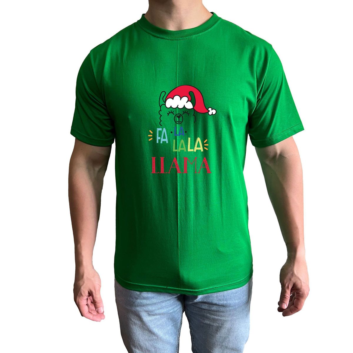 GENERICO - Polo Hombre manga corta diseño Llama LA LA LA - Verde