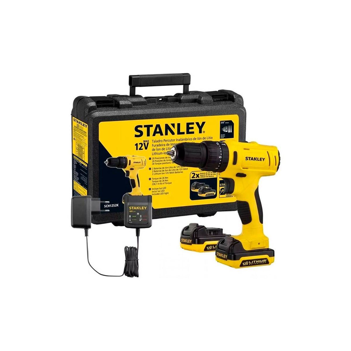 STANLEY - Taladro Inalambrico Percutor 12V 2 Bat 1Cargador SCH121S2K-B2