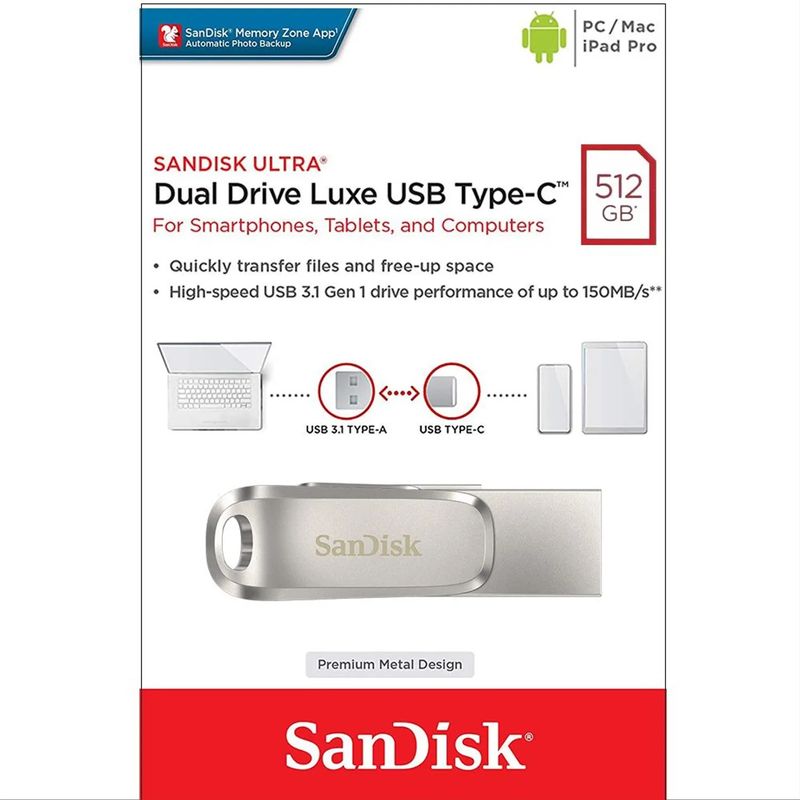 SANDISK - Sandisk USB y USB-C Memoria Dual Drive luxe 150mbs 512GB