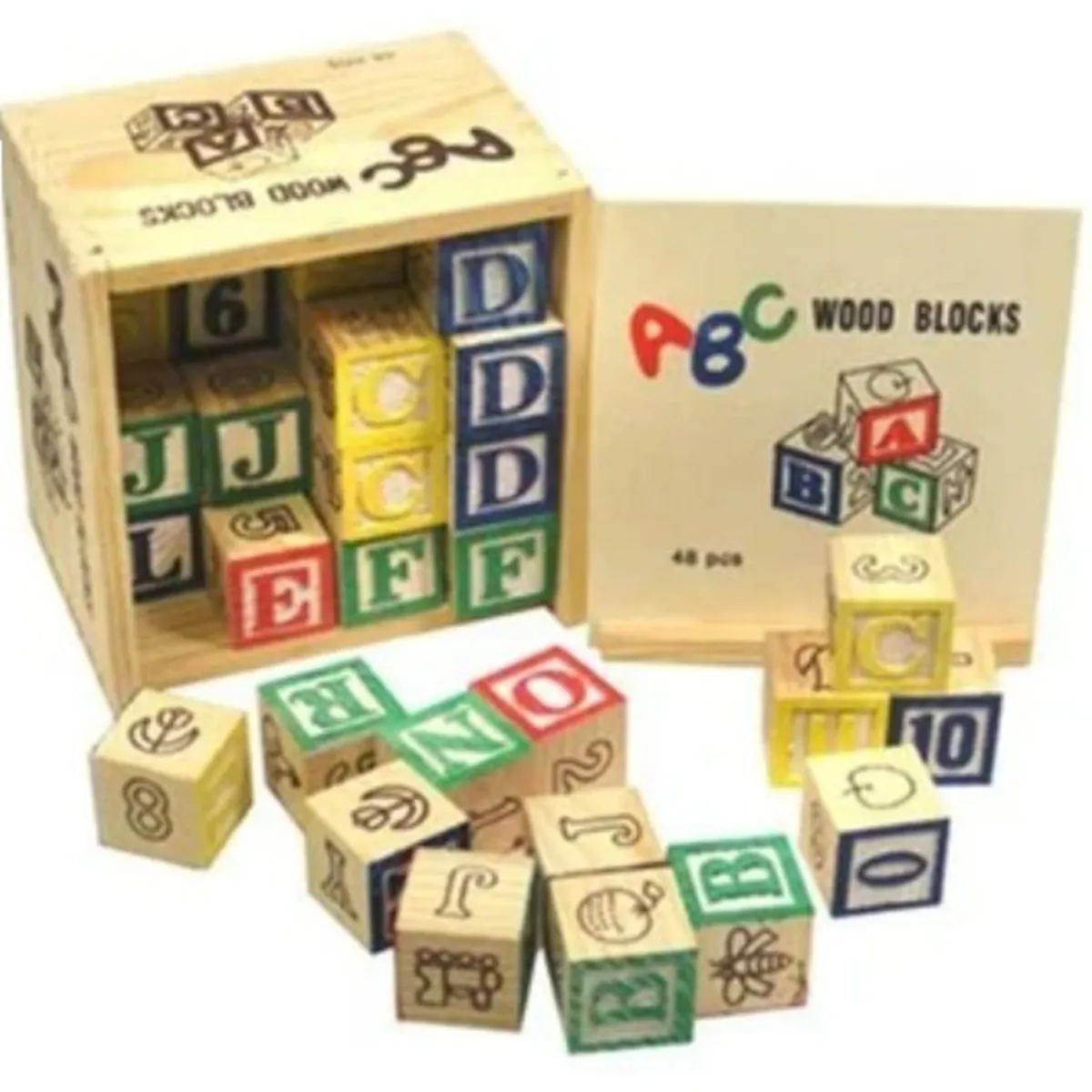 GENERICO - Cubos Didácticos de Madera con Letras del Abecedario 48 Pcs