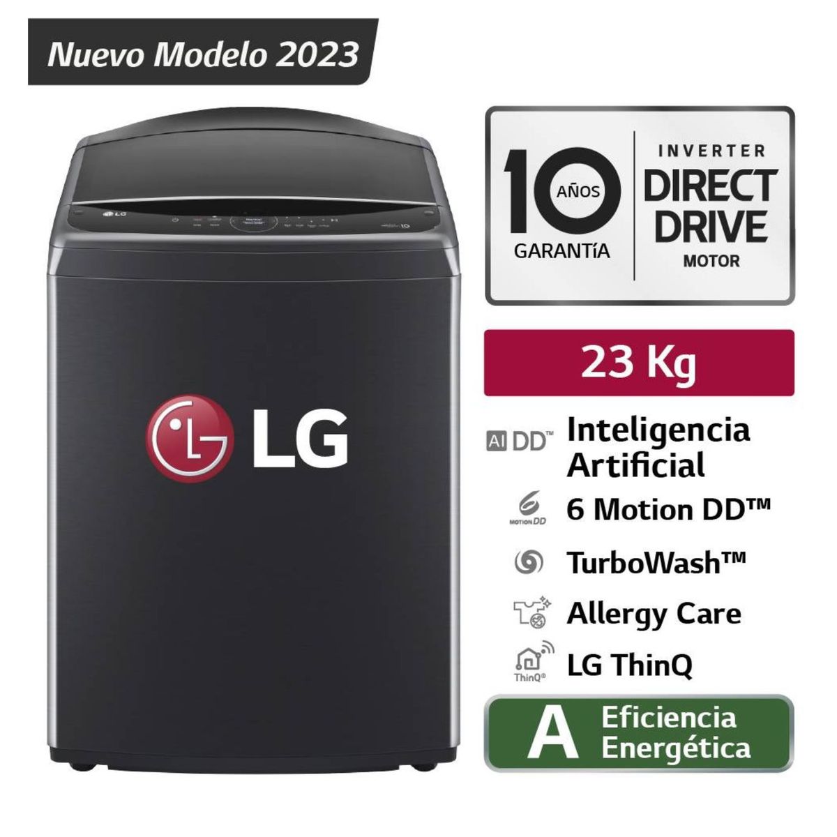 LG - Lavadora Lg WT23PBVS6 23Kg AI DD Carga Superior - Negro Plateado