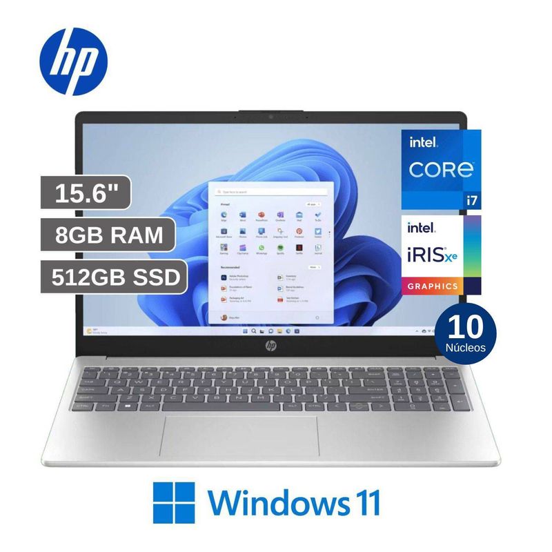 HP - Laptop HP 15-FD0008LA 156 FHD Intel Core i7-1355U 13va Generación 8GB RAM 512GB SSD - Plateada