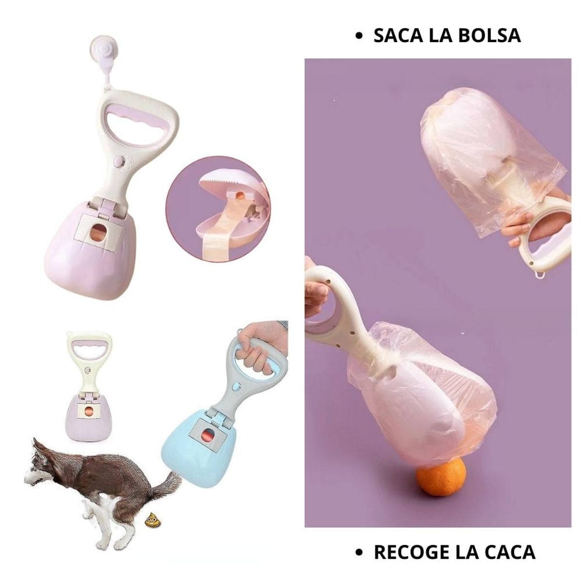 SHEEPBUSTER - Recogedor de Popo Lila regalo 2 roll dog poop